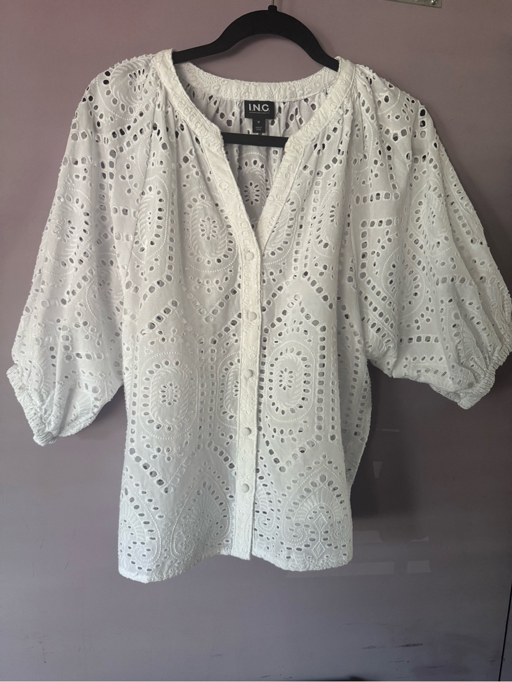 NWOT  INC International Concepts White Eyelet Button-Front Blouse